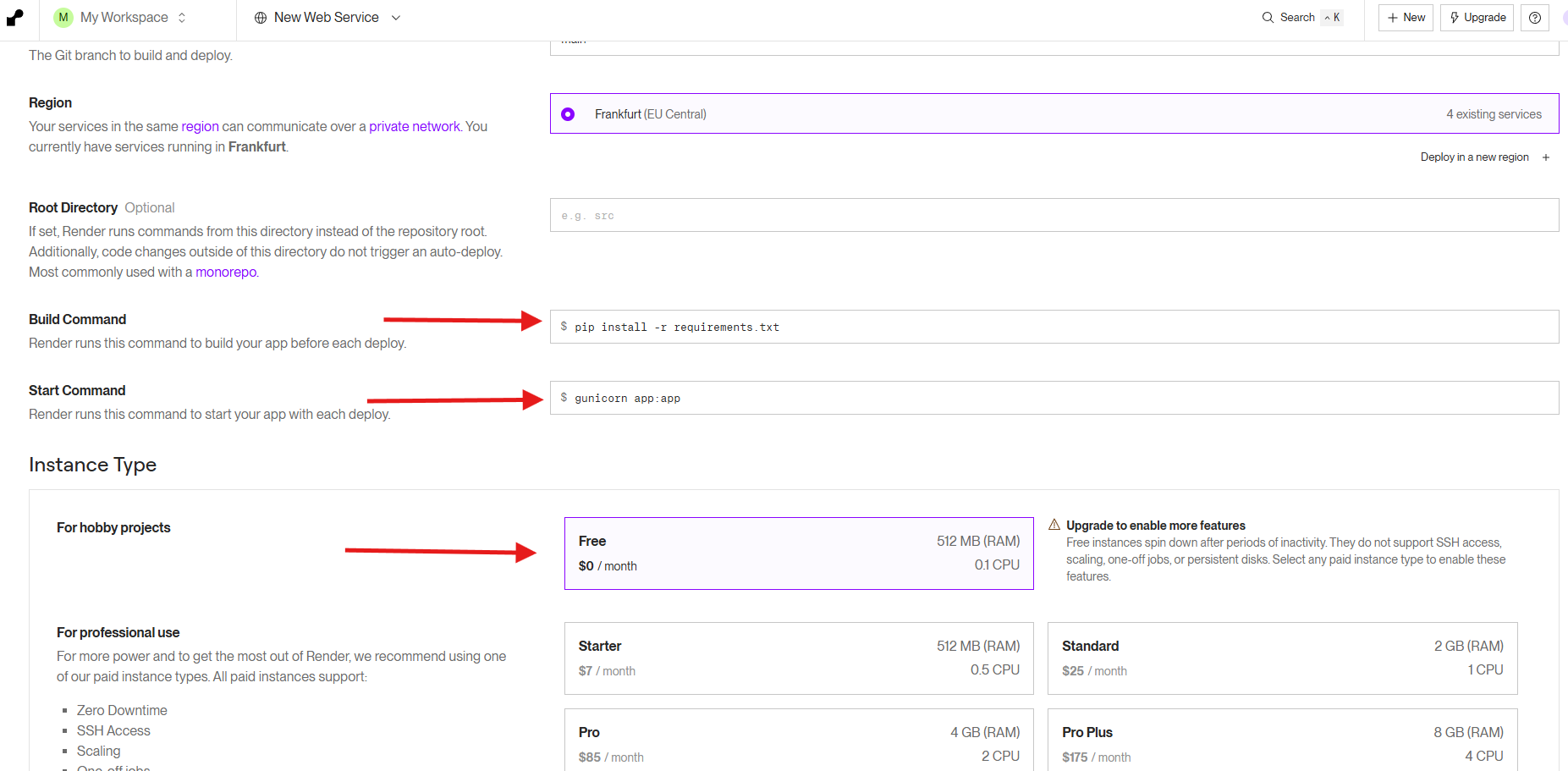 Connecting the GitHub repository and selecting defaults