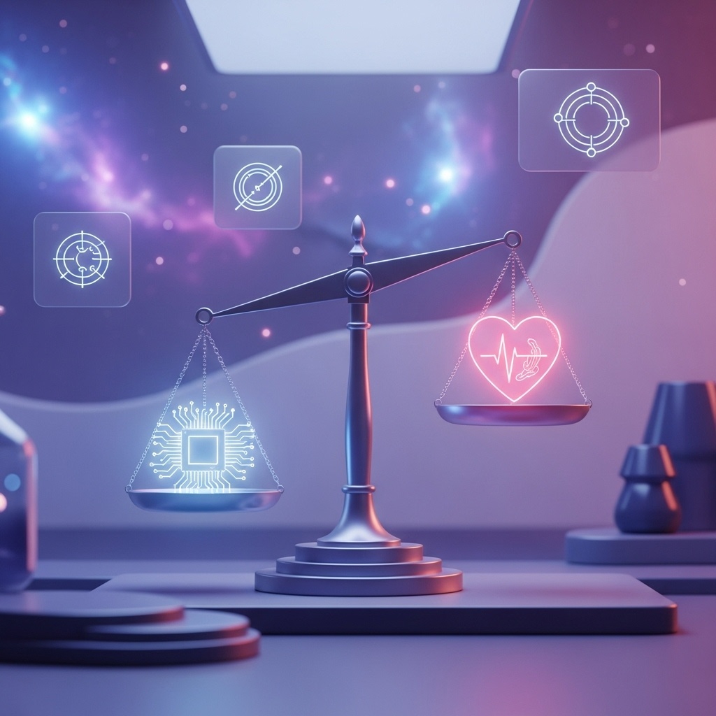 An abstract, PLEX-styled illustration of humans and AI systems entangled in a glowing decision network.